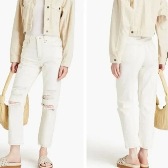 New! Frame Denim Le Original Off White Rips Jeans‎ Straight High Rise - Picture 1 of 7
